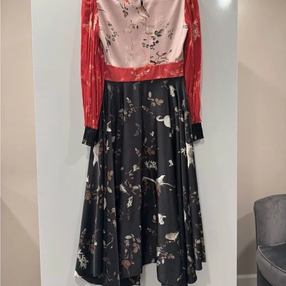 AllSaints Norah Fabia Long Sleeve Handkerchief Hem Midi Dress - Picture 7 of 9